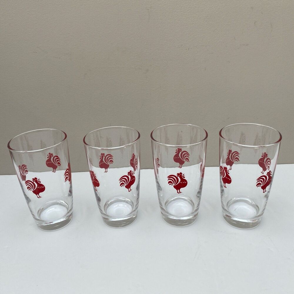 Vintage Libbey Red Rooster Juice Glasses Barware 5” MCM Set Of 4 Vintage Glasses - Picture 3 of 5